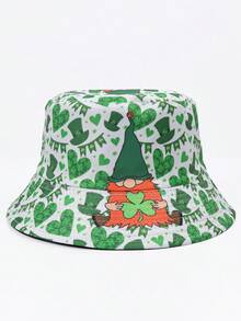 1pc Clover & Flower Print Reversible Polyester Sun Hat, Bohemian Style, UV Protection, Suitable For Spring, Summer, Autumn, St. Patrick's Day, Unisex, Irish Green Lucky Clover Wide Brim Sun Hat - Multicolor - View 9