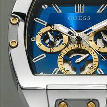 GUESS Men's Phoenix Luxury Sliver Tone Rectangular Watch With Sliver Steel Strap Waterproof Business Casual Wristwatch Men Gifts GW0456G5 - Blue - View 5