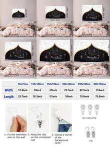 1pc Eid Mubarak Pattern Printed Tapestry, Large Size Decorative Hanging Cloth, Home Decor, Holiday Gift, Party Decoration, Live Streaming Background, Suitable For Living Room And Hotel, With Installation Bag (Accessories Included) - Multicolor - View 4