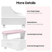 TFCFL 1 Pcs Modern Foot Rest Pedicure Manicure Funiture, Floor Standing Trolley For Foot Bath, 20.47x16.14x21.65 Inches Footbath Stool With Wheels For Foot Baths, Foot Manicures, Foot Massages-Removable Shelf,Comfortable Soft Cushion,Practical Drawer For Beauty Salons, Medical Clinics, Hair Salons, Family Bathrooms - Pink - View 5