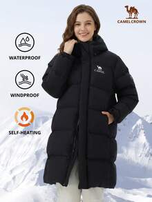 CAMEL CROWN Women's Outdoor Down Jacket, New Winter Style, Thick, Warm, 3-In-1 Waterproof, High Loft, Mid-Length - Phantom Black - View 7