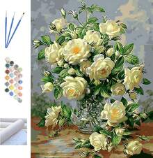 Pintura por Números, 40 * 50cm Cuadros para Pintar con Numeros y Pintura Lienzo y Pinturas Acrílicas, Acrílico Kit de Pintura con 3 Pinceles, Ideal para Decoración Hogar (Peonía blanca) - 1 - Ver 8
