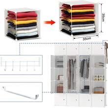 20-Cube PP Wardrobe, 2 Bars, Multi-Purpose, Dimensions 145x178x37cm, Black/White - White - View 9