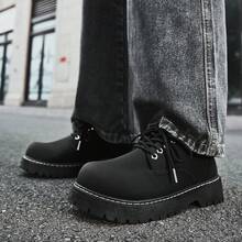 男士巴黎圆头休闲厚底增高哑光黑色德比乐福鞋 Old Money Chic 秋季 - 單色 - 查看 9