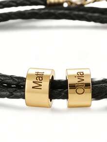 Customized Personalized Men's Leather Bracelet With 1-5 Names, A Dad Bracelet, Father's Day Gift, Christmas Gift For Him, Family Gift, Boyfriend Gift, Valentine's Day Gift, Birthday Gift, Wedding Gift, Groomsmen Gift, Jewelry. - Gold - View 4