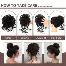 2个装合成发髻发圈，蓬松凌乱波浪卷发片，易于佩戴，打造凌乱发髻造型，百搭日常佩戴，适合女性日常、派对、万圣节、圣诞节、节日、婚礼等场合，可打造蓬松盘发、发髻、环绕式马尾辫。 - 彩色 - 查看 2