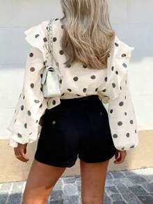 2026新款法式波点蝴蝶结领灯笼袖宽松荷叶边长袖雪纺衬衫，春秋新款女士休闲衬衫，复古风女士衬衫，简约职场女士衬衫，设计感十足的女士外套上衣，法式优雅 - 杏色 - 查看 6