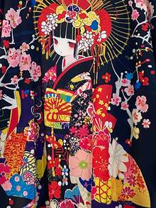 Japanese Style Kimono Cover Up, Minimalist Vintage Cartoon Girl Print, Loose Fit Spring/Summer Unisex Couples Thin Outerwear, Casual Beach Travel Vacation Robe, Festival Party Costume - Black - View 3