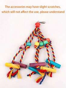 1pc Parrot Cotton Rope Colorful Bead Wooden Block Chew Toy (30cm L X 9cm W), Parrot Chewing Boredom Relief Hanging Toy, Bird Cage Accessory, Random Color - Multicolor - View 8