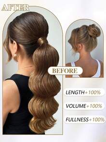 nimoki Ponytail Extension 18 Inch Magic Paste Heat Resistant Wavy Synthetic Fiber Wrap Around Ponytail Hairpiece For Daily Use(Khaki) - Khaki - View 8