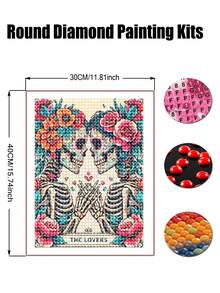 5D Diamond Painting Kit - Skull Design, Rhinestone Art Craft Kit For Valentine's Day, Jewelry Lovers Home Decor - Multicolor - View 3