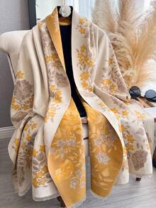 1 pezzo Elegante sciarpa/stola in jacquard con motivo floreale e vegetale in finta cashmere, calda e versatile per le donne, adatta per l'autunno/inverno, per abbinamenti e decorazioni quotidiani - beige - Visualizzare 6