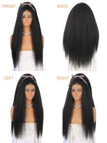 Kinky Straight Wigs Long Black Yaki Straight Wigs For Black Women Lace Front Wigs 13x4 Free Part Afo Kinky Straight Wig Pre Plucked Hairline Heat Resistant Fiber 24 Inch - Black Brown - View 9