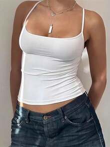 Women's Casual Versatile Solid Color Slim Fit Camisole - 白色 - 查看 4