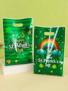 10/20/50pcs St. Patrick's Day Gift Bags, Green Hat Shamrock Plastic Tote Bags With Handles, Happy St. Patrick's Day Treat Bags Clover Party Favor Bags, Irish Holiday Party Supplies, St. Patrick's Day Gift Packaging Bags - Multicolor - View 5