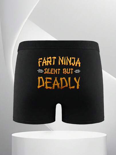 Men's Black Letter Print Briefs, Underwear, Elastic & Comfortable For Daily Wear