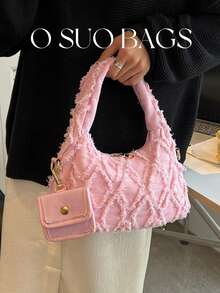 Set de 2 bolsos de mano y bolsas de tela vaquera lavada de moda - Rosa - Ver 9