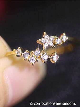 1pc Ramadan Star & Geometric Open Ring, Multi-Color Cubic Zirconia, Elegant Party Gift, Accessory For Daily Outfit & Party