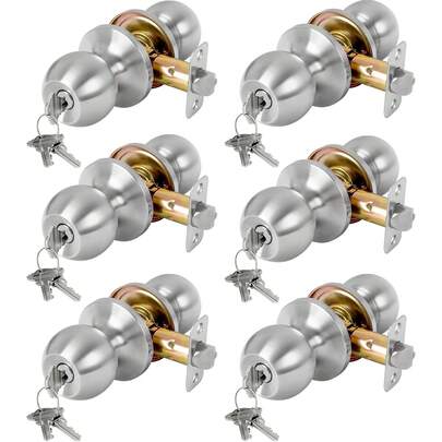 1/2/4/6 Sets Door Knob With Key, Stainless Ball Door Knobs For Bedroom, Door Knobs Interior/Exterior Lock Set, Privacy Locking Door Knobs For Bedroom, Bathroom, Entrance And Front Door