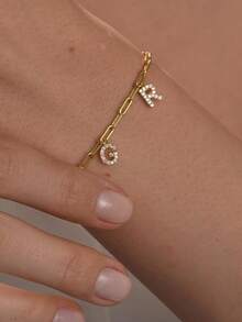 1pc Customized Diamond Inlaid Letter Bracelet, Personalized Pendant Letter Name Bracelet, Letter Jewelry, Personalized Jewelry, Gift For Mom - Multicolor - View 6