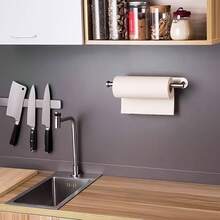 Stainless Steel Paper Towel Holder, Black And Silver, Wall-Mounted Design, Self-Adhesive Or Drilled Installation, Suitable For Various Scenarios In Kitchen, Bathroom, Pantry, And Refrigerator, Car Wash, Durable And Sturdy - 銀色 - 查看 7
