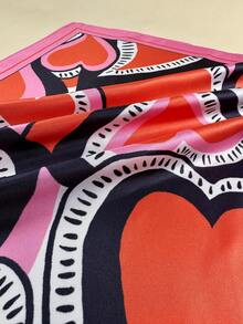 1pc Women's Heart Print Elegant Satin Scarf, Neckerchief, Headscarf - Pink - View 5