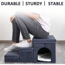 Escalera para Perro de 3 Capas Plegables para Mascotas, Escaleras para Perro con Almacenamiento Y Escalones Ajustables para Perros Pequeños y Gatos (Beige) - 1 - Ver 4