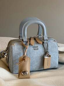 铂金蓝海蓝手提包，女士时尚高端手提包，配有肩带，2026新款百搭设计 - 藍色 - 查看 4