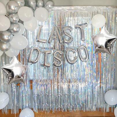 32pcs Disco Party Balloon Set, Includes 16-Inch Silver Letter Balloons, Star Balloons, Latex Balloons, Suitable For Birthday Party, 2026 Decoration, Disco Dance Party Decor, Wedding, Engagement, Anniversary, Bachelorette Party Decoration
