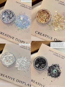 4 piezas Juego de Glitter para Arte de Uñas, Glitter Hexagonal Grueso de Colores Negro Blanco Dorado Plateado, Polvo de Perla para Uñas, Lentejuelas Gruesas de Glitter, Suministros para Arte de Uñas, Decoración DIY para el Día de San Valentín y Fiestas - Multicolor - Ver 2