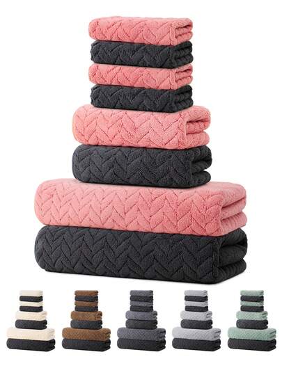 Juego de 8 piezas [4 pañuelos + 2 toallas de mano + 2 toallas de baño] Juego de toallas de felpa coral de unicolor, suave y cómodo, absorbente y de secado rápido, adecuado para bañarse, lavarse la cara, deportes, fitness, secar el sudor, viajes, etc. Decoración de baño