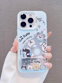 1pc White Colorful Silver Cute Cartoon Phone Case With Blue Animal World Pattern & Invisible Kickstand Suitable For IPhone11/12/13/14/15/16/17/PROMAX - Baby Blue - View 1