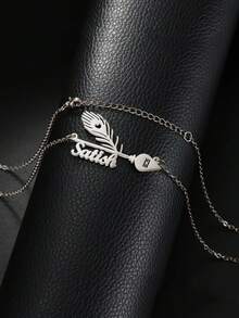 1PC Custom Personalized Peacock Feather Name Necklace, Stainless Steel Necklace, Stainless Steel Women's Jewelry For Daily Wear, Name Custom Necklace, Name Customization, Valentine's Day, Mother's Day, Eid Al-Fitr, Anniversary Gifts, Personalized Gifts - Multicolor - View 4