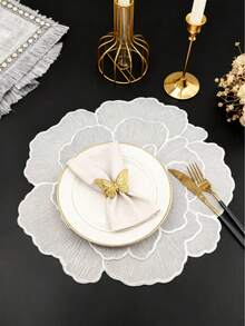 1/4/6/8/12pcs Silver Flower Shaped PVC Placemats, Washable, Easy To Clean, Wipe-Clean, Non-Slip, Holiday Wedding Party Dining Table Mats, Valentine's Day Home Decor - Silver - View 5