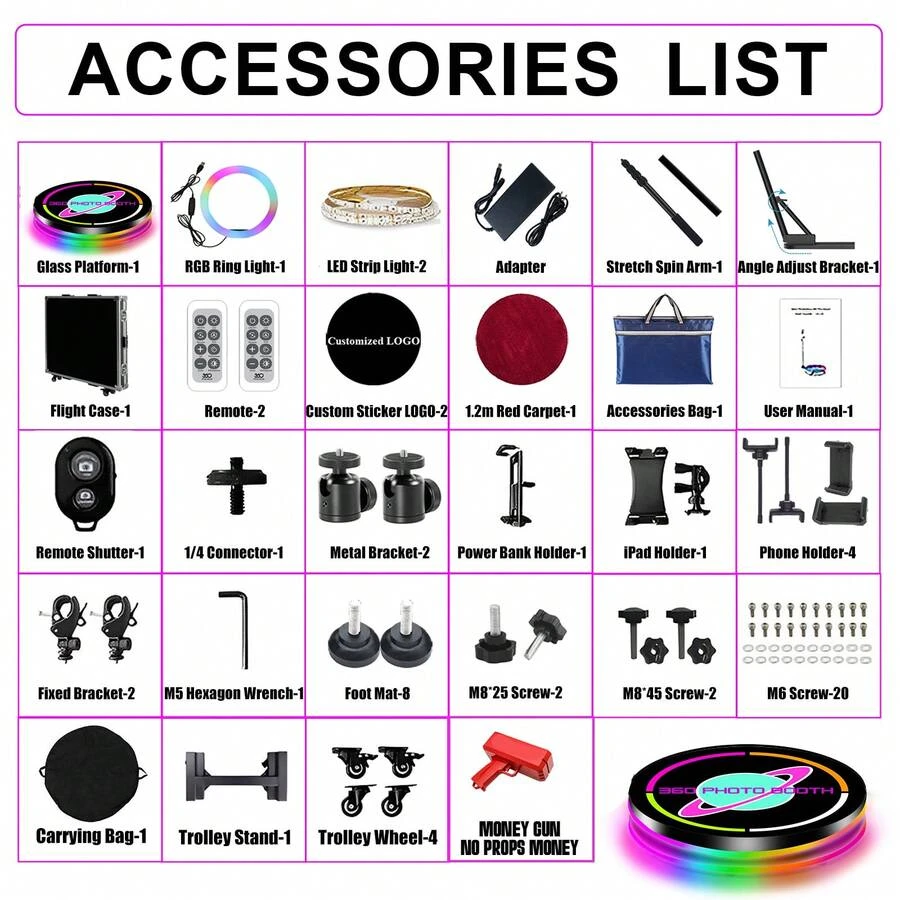 Cabina de fotos con video de 360 grados, anillo de luz, logotipo gratuito, control por aplicación, cabina de fotos para selfies con rotación automática de 360 grados y estuche de vuelo. - Tipo de Enchufe B USA (110-127V) - Ver 1