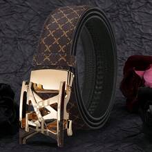 Men's Classic Letter Design Fashion Belt, Featuring Classic Letter Design Highlight, With Automatic Alloy Buckle And High-Quality PU Material, Exquisite Printing And Textured Feel. Practical And Fashionable, Suitable For Business, Casual Occasions And Important Events, Can Be Worn Daily, Also An Ideal Gift Choice For Valentine's Day And Father's Day, A Classic And Versatile Men's Belt Buckle, Meeting Men's Dressing And Gift Needs. - Multicolor - View 13