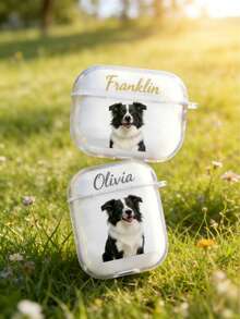 1pc Custom Bluetooth Earphone Case,Personalized Pet Photo&Name Case,Soft TPU Clear Rubber Case Cover,Gift For Pet Lovers,Valentine's Day,And Special Occasions - Multicolor - View 4