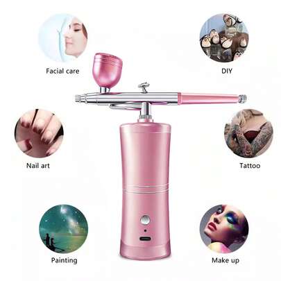 1 Set Super Stable Spray Gun Kit: 25 PSI Precision Spray Gun For Nail Art, Rechargeable Dual-Mode Spray Gun With 0.3mm Nozzle, Portable Makeup Spray Gun Suitable For Gel Manicure, Ombre French Manicure, Etc.