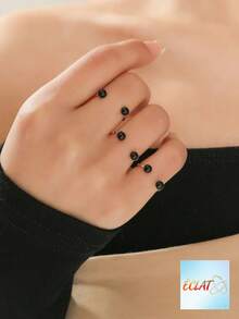 Cuff Ring, 3pcs/Set With Ball Decor TO4P - màu đen - Xem 4
