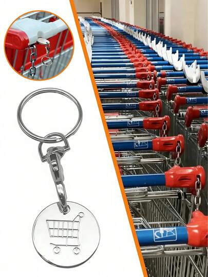 1 st. kundvagnspolett i stormarknad, upplåsningsverktyg för kundvagn i rostfritt stål, metallnyckelring, nyckelring med nyckeldekor för upplåsning av kundvagn, trendigt metallhänge, nyckelringstillbehör