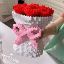 1st Red Rose Flower Bouquet Building Blocks Toy, Small Particle Assembly Blocks, 3D Toy, Valentine's Day Gift, Gift For Friends And Family, Puzzle Blocks, Rose Flower Gift, Building Blocks Toy