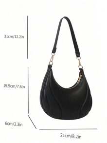 US-Based Fast Delivery | Minimalist Black Curved Hobo Bag - Soft Pu Leather Half-Moon Shoulder Bag With Gold-Tone Hardware, Adjustable Strap Crossbody Purse For Daily Outfits, Sleek Structured Design Elegant Handbag, Versatile Casual & Office Small Bag For Women,  Modern Minimalist Fashion Accessory - 黑色 - 查看 10