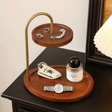 双层木质桌面收纳架，珠宝展示架，玄关置物架，桌面钥匙架，小型整理架 - 胡桃色 - 查看 9