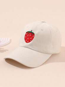 1pc Kids Embroidered Casual Versatile Outdoor Sun Protection Baseball Cap - Strawberry - View 10