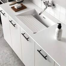 1pc Black Cabinet Pull Handle, Stainless Steel Kitchen Drawer Pulls, Door Knobs And Handles For Bathroom, Bedroom, Furniture, Cabinets - Black - View 5