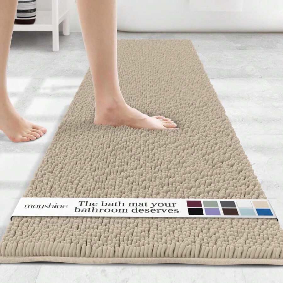 MAYSHINE Plush Shaggy Chenille Bath Mat | Extra Soft, Super Absorbent, Non-Slip Bathroom Rug | Fluffy Microfiber, Area Rug Sets For Bathroom Floor, Kitchen, Living Room | 71"X31" | Beige - ColorA - 查看 1