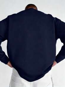 Men's Casual Printed Round Neck Long Sleeve T-Shirt, Fashion & Versatile, Spring/Autumn - Navy Blue - View 2