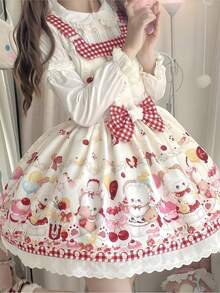 1pc Lolita Style Sweet & Cute Bib Dress, Only Includes Dress, Lolita Costume For Holiday Party, Performance, Valentine's Gift, Suitable For Daily & Holiday Wear Halloween Spring - Multicolor - View 13