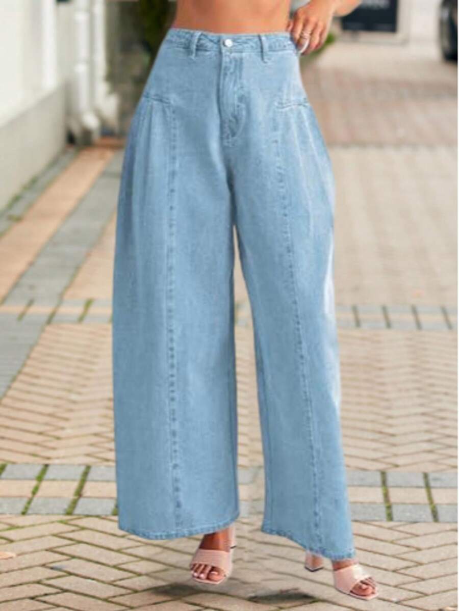 Women's Outdoor Loose-Fitting High-Waisted Wide-Leg Pants, Loose Boyfriend Style Wide-Leg Pants With Side Pleats. - Màu xanh lam - Xem 1