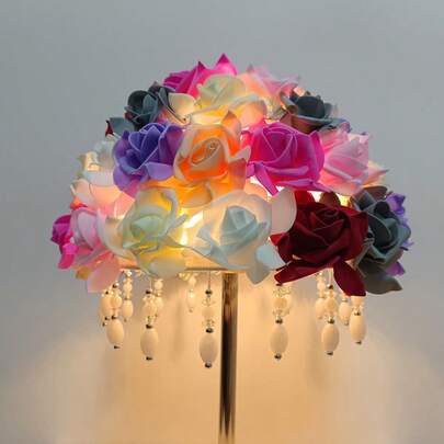 Elegant Warm Romantic 7-Color Rose Print Princess Lamp Shade, Decorative Fabric Lamp Shade (Shade Only), Suitable For Various Style Table Lamps